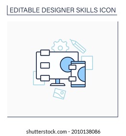 Responsive design line icon. Web pages design. Optimal display and interaction. Easy navigation on all devices.Designer skills concept. Isolated vector illustration. Editable stroke