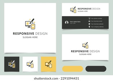 Responsive design logo design with editable slogan. Branding book and business card template.