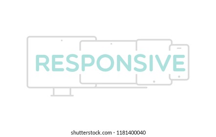 Responsive design. Mobile devices with the word "Responsive" in the middle. Vector illustration, flat design