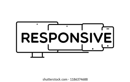 Responsive design. Mobile devices with the word "Responsive" in the middle. Vector illustration, flat design