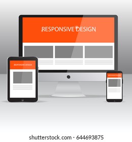 Responsive Design mockup. Flat responsive web design concept website development devices