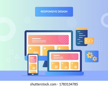Responsive design UI on screen device computer laptop smartphone with flat style