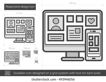 Responsive design vector line icon isolated on white background. Responsive design line icon for infographic, website or app. Scalable icon designed on a grid system.