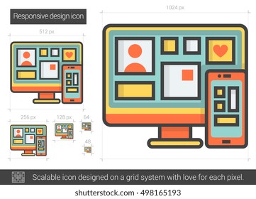 Responsive design vector line icon isolated on white background. Responsive design line icon for infographic, website or app. Scalable icon designed on a grid system.