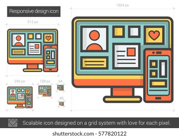 Responsive design vector line icon isolated on white background. Responsive design line icon for infographic, website or app. Scalable icon designed on a grid system.