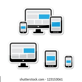 Responsive Design For Web - Computer Screen, Smartphone, Tablet Labels Set