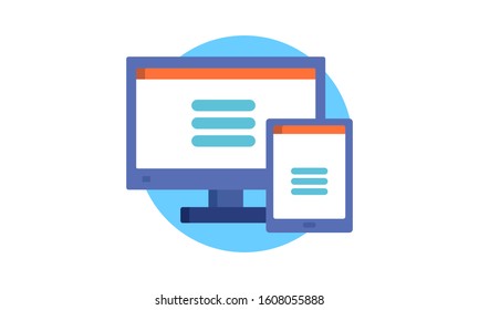 Responsive design for web- computer screen, smartphone, tablet icons set