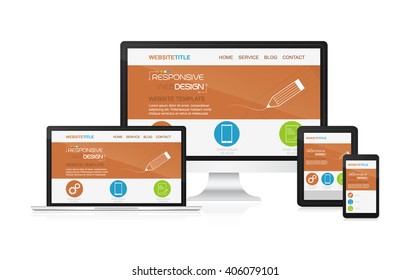 Responsive design and web devices. Concept for presentation your responsive design. Vector illustration.