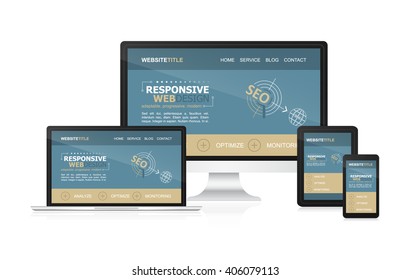 Responsive design and web devices. Concept for your website presentation or inspiration. Vector illustration.