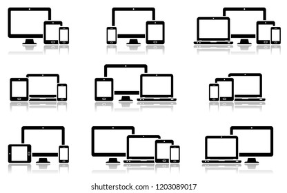 Responsive digital devices icons set