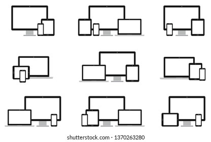 Responsive digital devices icons set