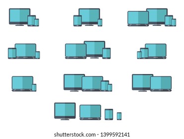 Responsive digital devices icons set