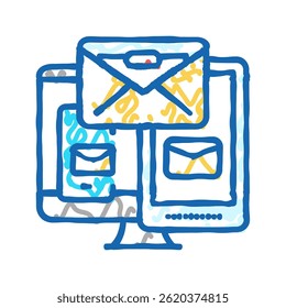 Diseño de correo electrónico responsivo Marketing Doodle Icono Sketch Vector. Diseño de correo electrónico responsivo Marketing Signo