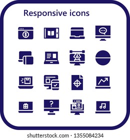 responsive icon set. 16 filled responsive icons.  Collection Of - Computer, Tablet, Laptop, Responsive, Printing test, Web design