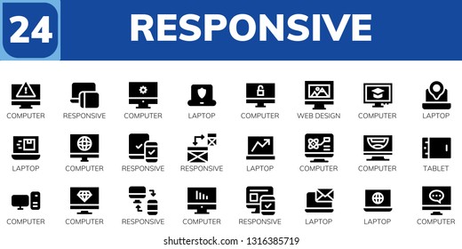 responsive icon set. 24 filled responsive icons.  Collection Of - Computer, Responsive, Laptop, Web design, Tablet