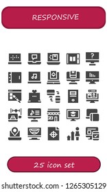  responsive icon set. 25 filled responsive icons. Simple modern icons about  - Laptop, Tablet, Computer, Web design, Responsive, Market, Printing test, Development