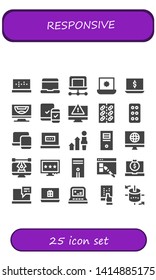 responsive icon set. 25 filled responsive icons.  Collection Of - Laptop, Computer, Responsive, Tablet, Development, Web design, 3d modeling