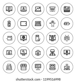 Responsive icon set. collection of 25 outline responsive icons with computer, hot tub, laptop, market, tablet icons. editable icons.