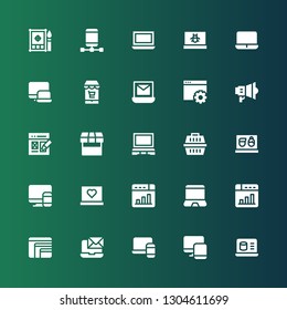 responsive icon set. Collection of 25 filled responsive icons included Laptop, Responsive, design, Web design, Develop, Carrier, Market, Marketing