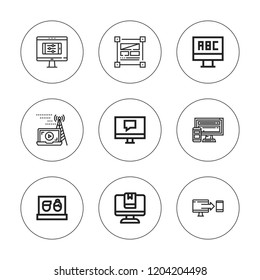 Responsive icon set. collection of 9 outline responsive icons with computer, laptop, marketing icons. editable icons.