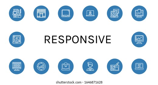 responsive icon set. Collection of Laptop, Market, Responsive, Grid, Marketing, Website design, Web design icons