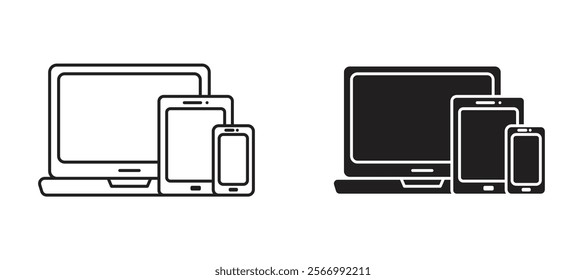 Responsive icons in outline and fill. vector illustration for ui.