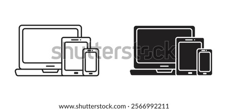 Responsive icons in outline and fill. vector illustration for ui.