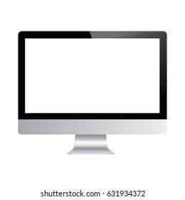 Responsive iMac computer screen mockup. Monitor with blank screen isolated on white background. Vector illustration