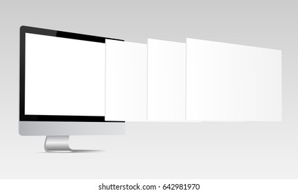 Responsive iMac screen mockup. Computer monitor with blank screen and blank framework web pages. Template for responsive web-design or showing screenshots. Vector illustration