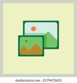 Responsive image icon displaying two nested landscape pictures with a minimalistic flat design