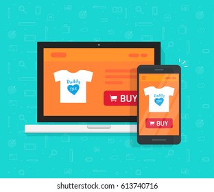 Responsive Internet Shop Design, Online Store Web Site Page Showed On Laptop And Smartphone, Ecommerce Shop Website On Computer And Mobile Phone, Flat Cartoon Style E-commerce Development Concept