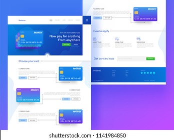 Responsive landing page or banner design with illustration of credit or debit card for online payment concept.