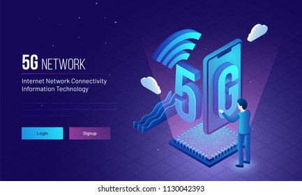 Responsive landing page design with isometric illustration of an engineer or developer establish wireless 5g network for internet network connectivity concept. Responsive landing page design with isometric illustration of an engineer or developer establish wireless 5g network for internet network connectivity concept.