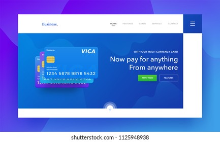 Responsive landing page or hero banner design with illustration of credit or debit card for online payment concept.