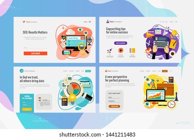 Responsive landing page and one page website design template mockups collection for business - Project Planning, Searching Analytics, Web Searching and Banking concepts. Flat style vector illustration