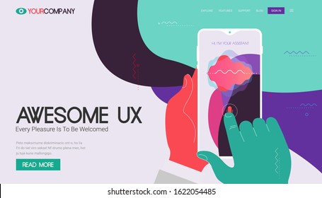 Responsive landing page and one page website design template mockups collection for startups and applications. Voice assistant