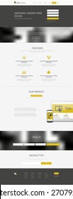 Responsive landing page or one page website template in flat design with modern blurred header background