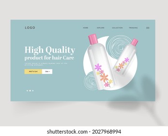 Umfassende Landing Page oder Web Banner Design mit 3D Produktflaschen Illustration.