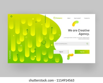 Responsive landing page for website or mobile app with geometrical abstract for creative agency concept.