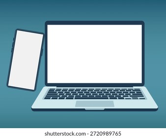 Conjunto de maqueta de pantalla de computadora portátil y teléfono inteligente