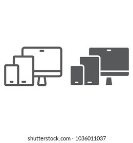 Responsive line and glyph icon, computer and laptop, devices sign vector graphics, a linear pattern on a white background, eps 10.