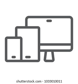 Responsive line icon, computer and laptop, devices sign vector graphics, a linear pattern on a white background, eps 10.