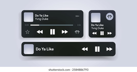 Responsive mobile music player interface. Podcast turntable template. Audio streaming service layout. Profile, Album, Song, Singer, blog mockup. Apple music, deezer spotify screen. Vector illustration