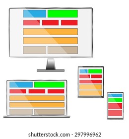 Responsive mockup design device set isolated on white background. Web site vector illustration.