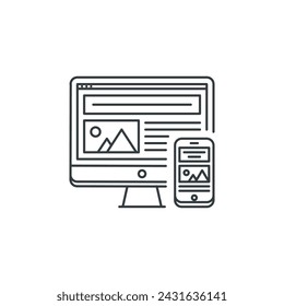 Responsive, monitor, website, phone, interface, page, design icon, vector illustration