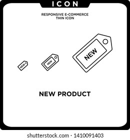 responsive new product label tag icon black thin line ecommerce. Vector online shopping icon. modern logo template and graphic linear art design isolated on white background