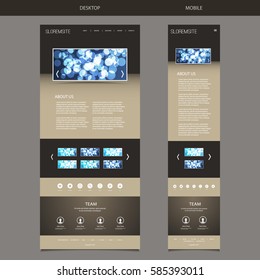Responsive One Page Website Template with Blurred Background - Bubbly, Patterned Header Design - Desktop and Mobile Version