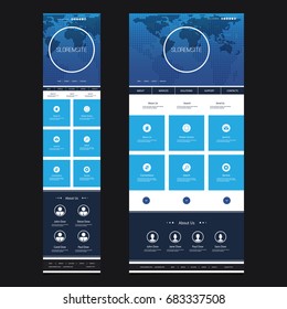 Responsive One Page Website Template - Header Design with World Map - Desktop and Mobile Version