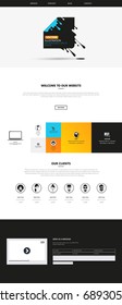 Responsive One Page Website Template With Header Design . Vector Website Wireframe Illustartion.