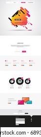 Responsive One Page Website Template With Header Design . Vector Website Wireframe Illustartion.